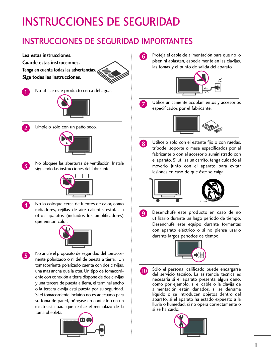 LG Electronics 50PS60C, 42PQ10, 42PQ31, 42PQ30C, 50PQ30C, 50PQ31, 50PQ10, 50PS10 Instrucciones DE Seguridad Importantes 