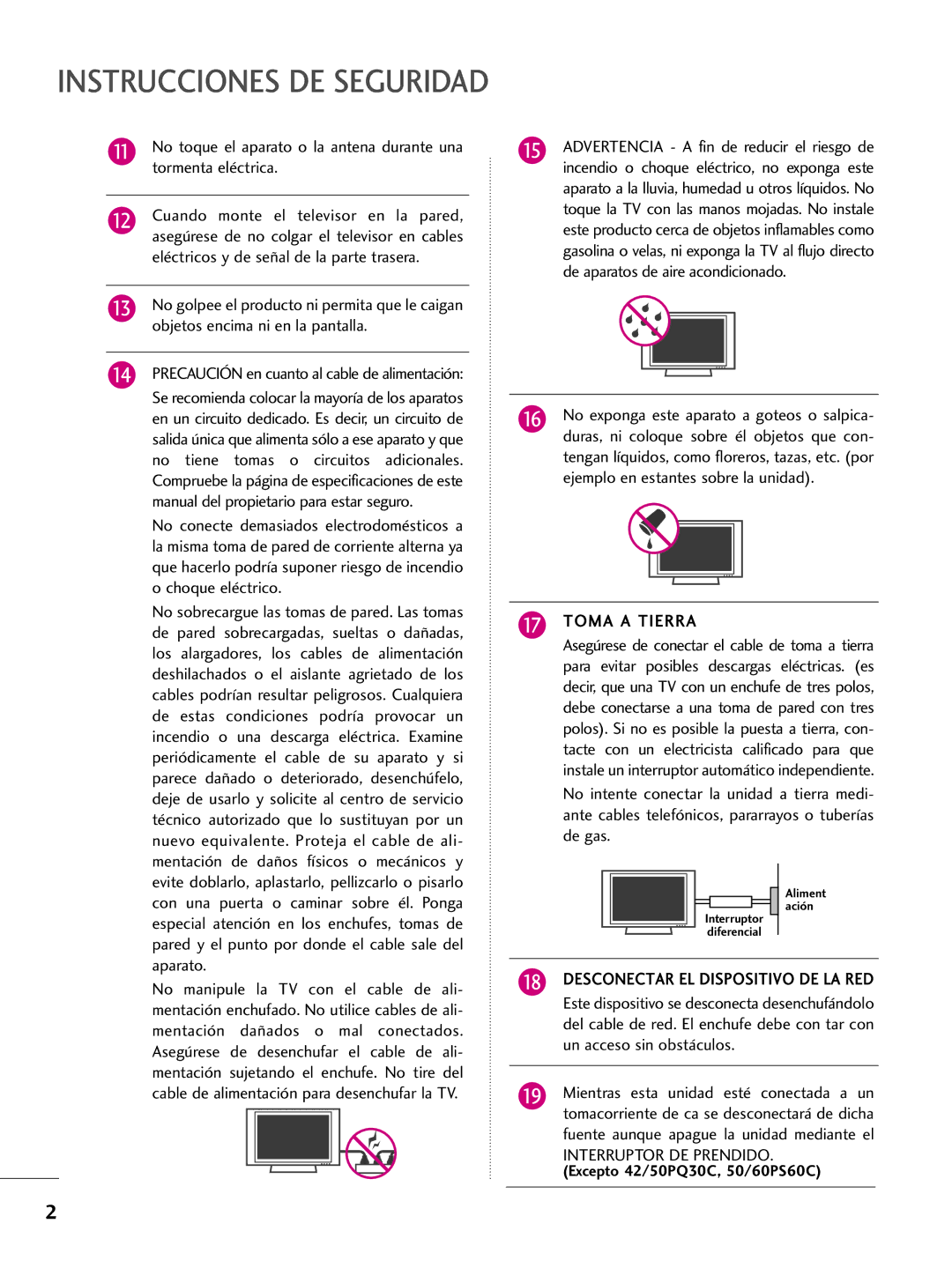 LG Electronics 60PS10, 42PQ10, 42PQ31, 42PQ30C, 50PQ30C, 50PQ31, 50PQ10, 50PS10, 50PS60C Toma a Tierra, Interruptor DE Prendido 