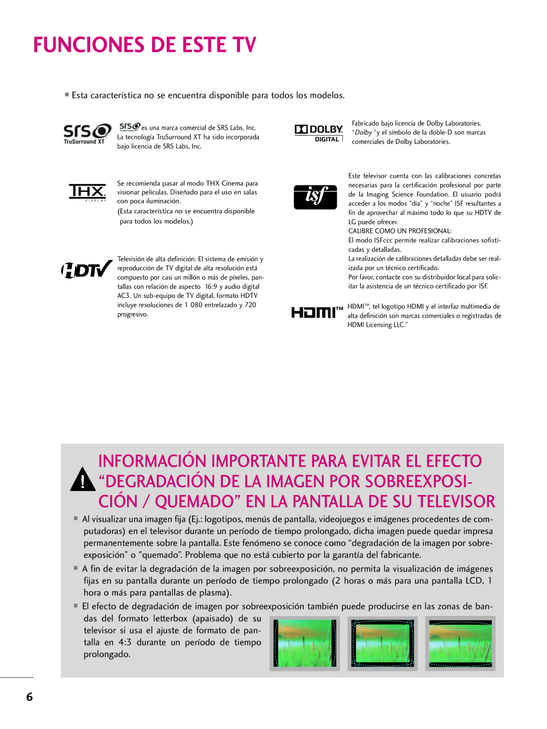 LG Electronics 42PQ30C, 42PQ10, 42PQ31, 50PQ30C, 50PQ31, 50PQ10, 50PS10 Funciones DE Este TV, Calibre Como UN Profesional 