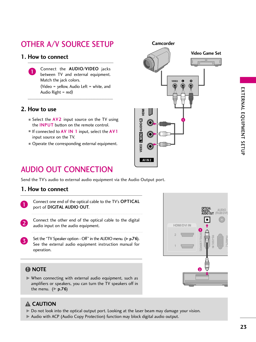 LG Electronics 50PQ10, 42PQ10, 42PQ31, 42PQ30C, 50PQ30C, 50PQ31, 50PS10, 50PS60C Other A/V Source Setup, Audio OUT Connection 