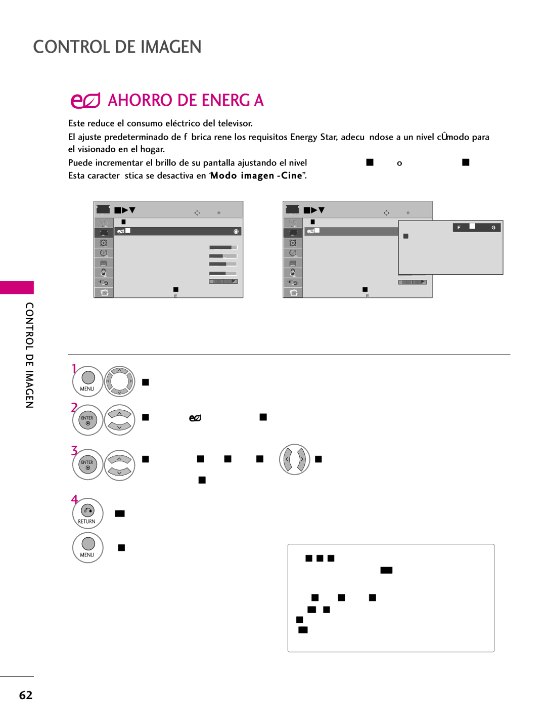 LG Electronics 60PS10, 42PQ10, 42PQ31, 50PQ31 Ahorro DE Energía, Seleccione Ahorro de energía, Seleccione Sensor Inteligente 