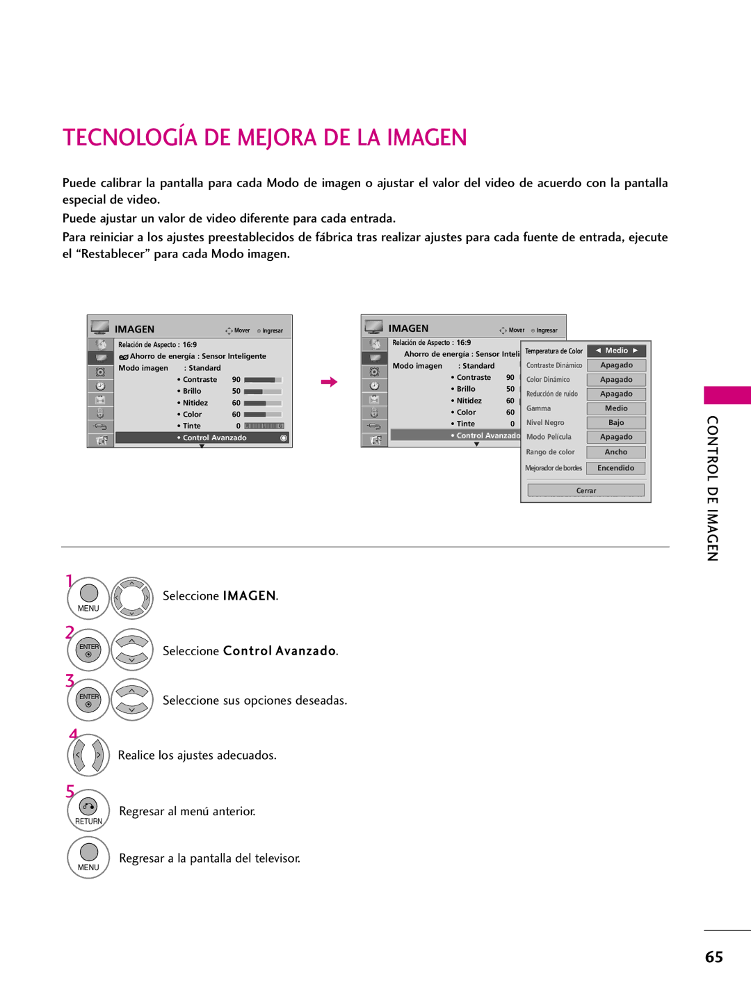 LG Electronics 42PQ31, 42PQ10, 42PQ30C, 50PQ30C, 50PQ31, 50PQ10 Tecnología DE Mejora DE LA Imagen, Medio G, Control Avanzado 