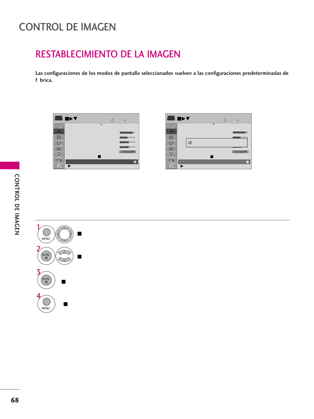 LG Electronics 50PQ31, 42PQ10, 42PQ31, 42PQ30C, 50PQ30C, 50PQ10, 50PS10, 50PS60C Restablecimiento DE LA Imagen, Restablecer 