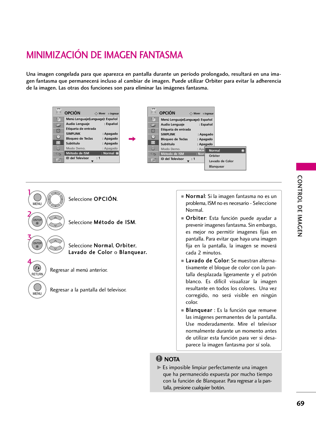 LG Electronics 50PQ10, 42PQ10, 42PQ31, 42PQ30C, 50PQ30C Minimización DE Imagen Fantasma, Método de ISM NormalOrbiter 