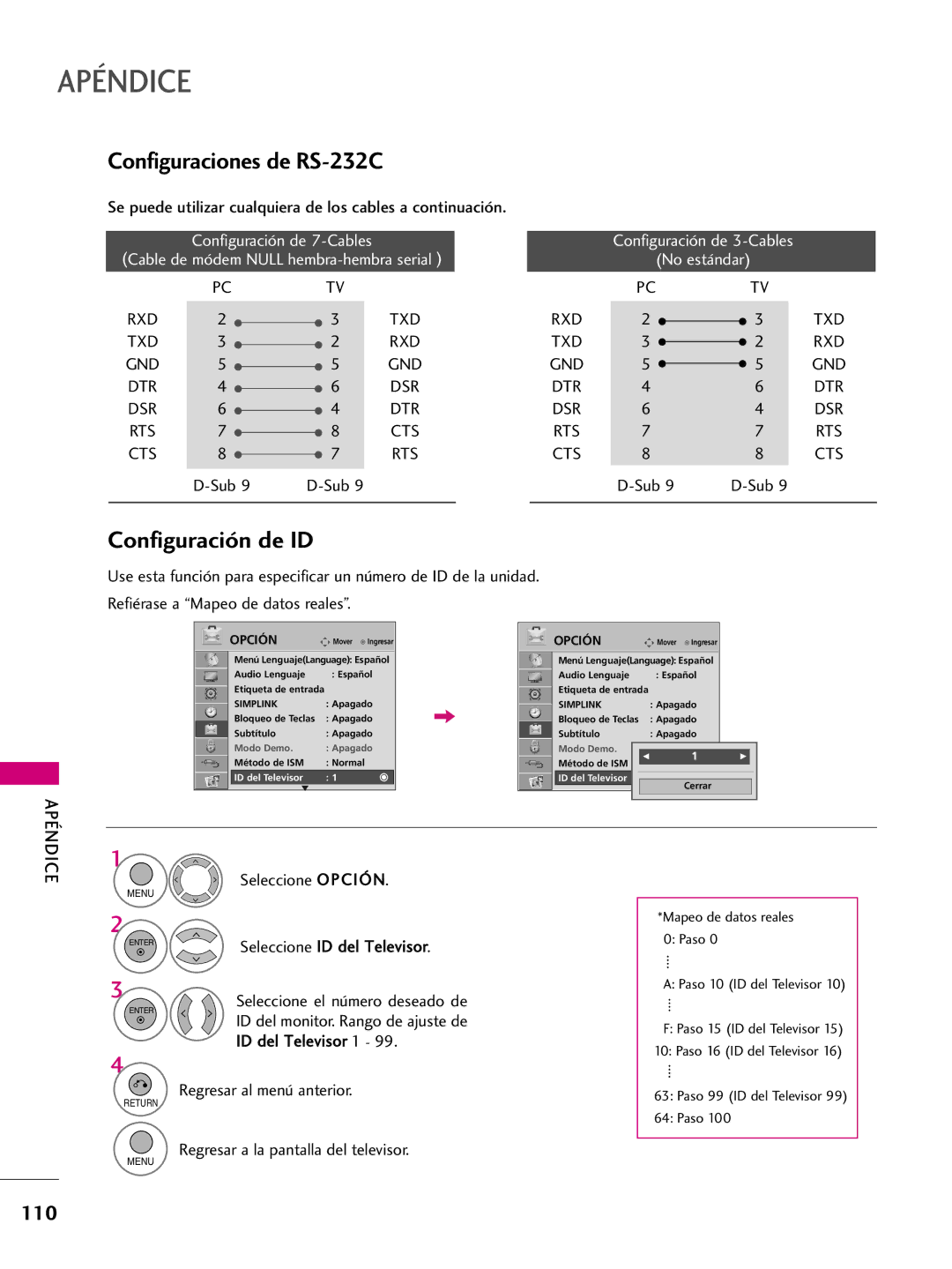 LG Electronics 50PS10 Configuraciones de RS-232C, Configuración de ID, Seleccione Opción Seleccione ID del Televisor 