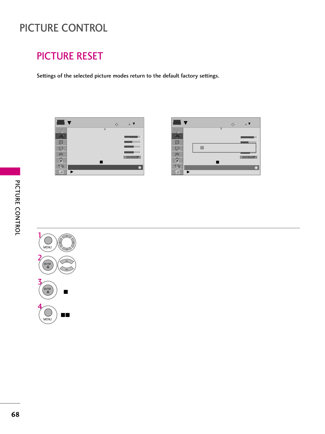 LG Electronics 42PQ10, 42PQ31, 42PQ30C, 50PQ30C, 50PQ31 Picture Reset, Initialize the adjusted value Return to TV viewing 