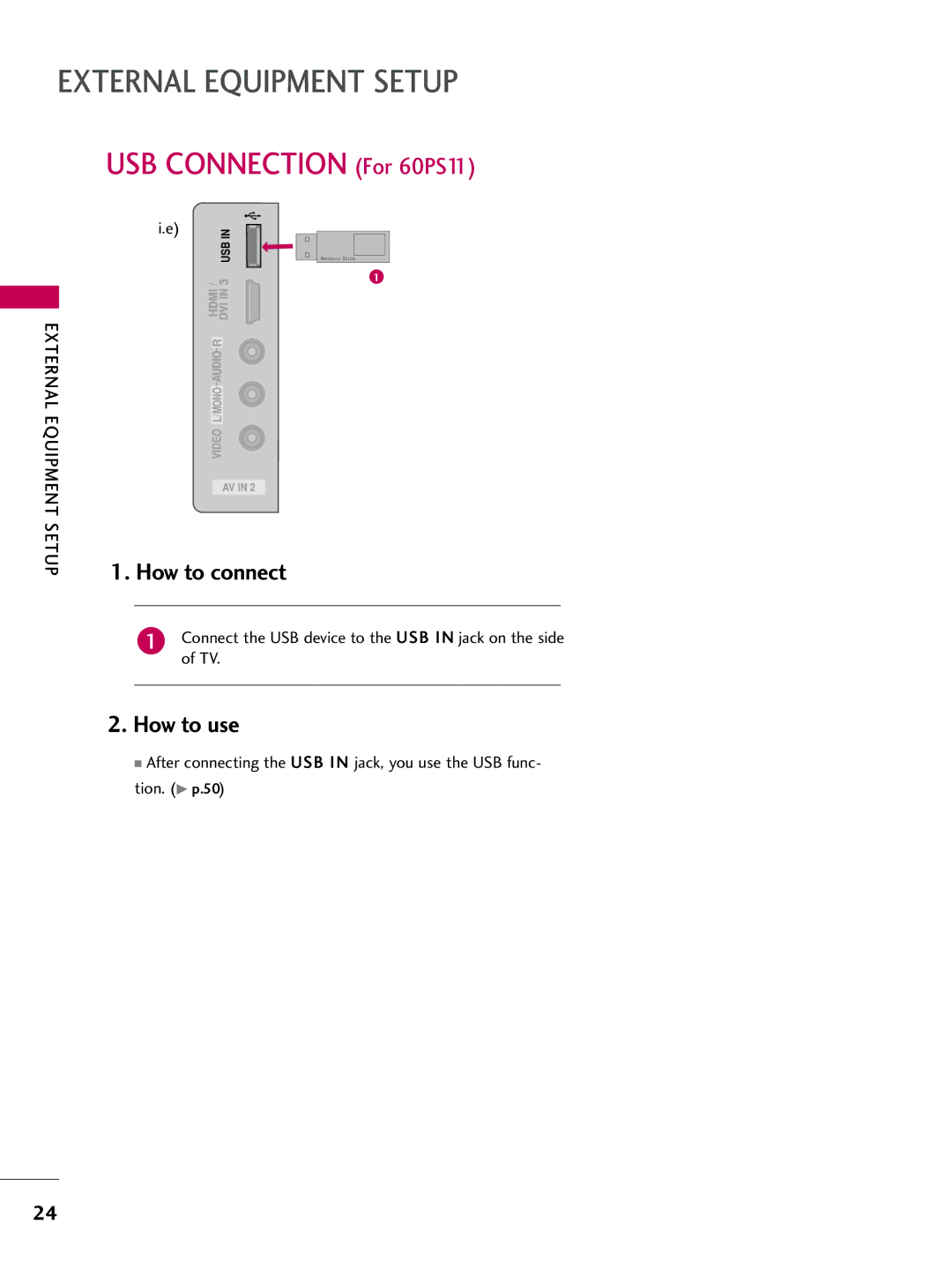 LG Electronics 42PQ12, 50PQ12 owner manual USB Connection For 60PS11 