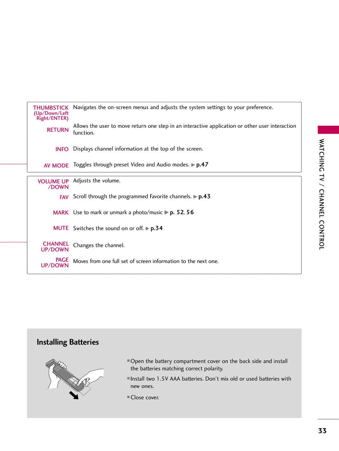 LG Electronics 50PQ12, 42PQ12 owner manual Watching TV, Channel Control 