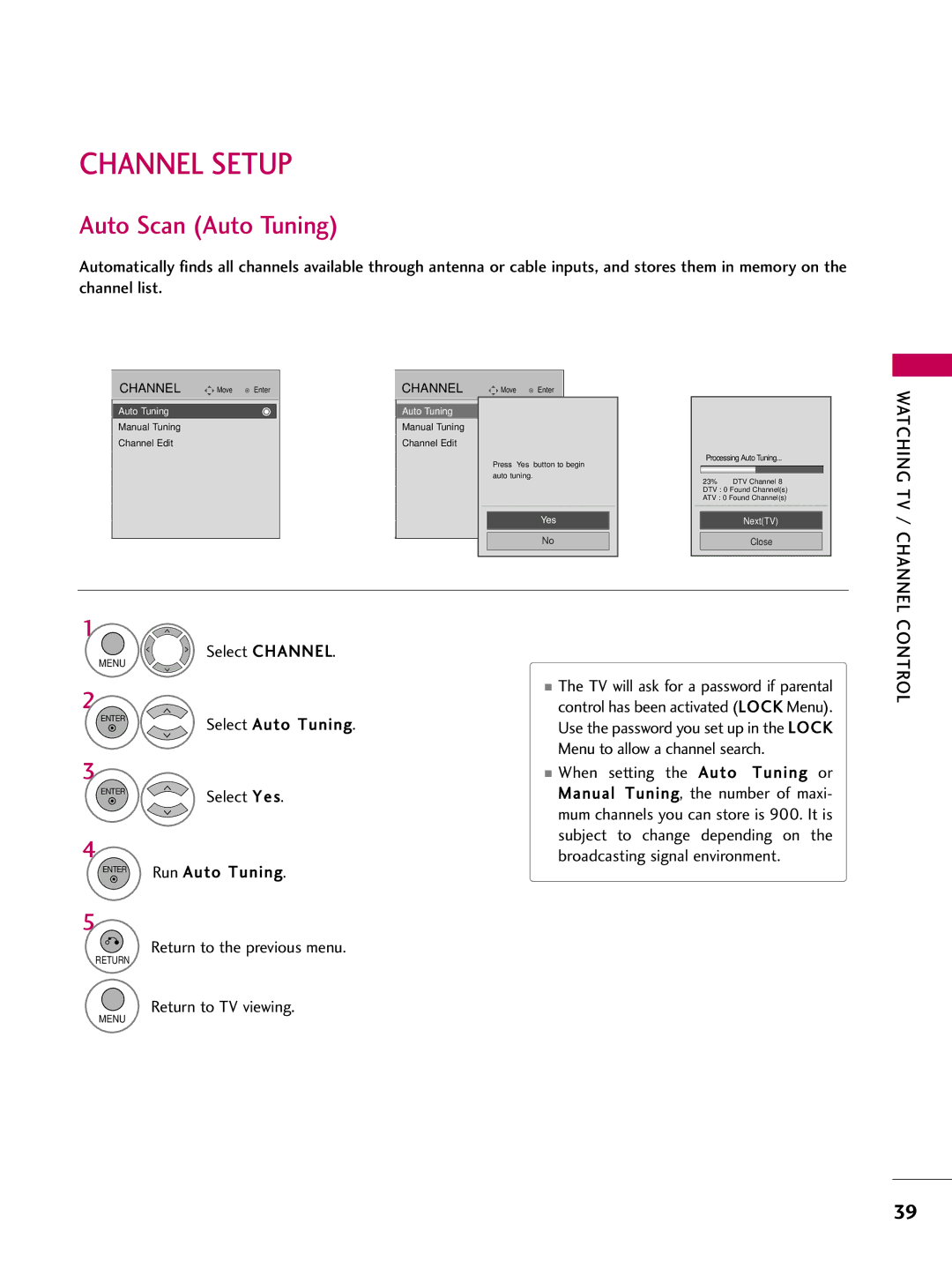 LG Electronics 50PQ12, 42PQ12 owner manual Channel Setup, Auto Scan Auto Tuning, Select Channel 