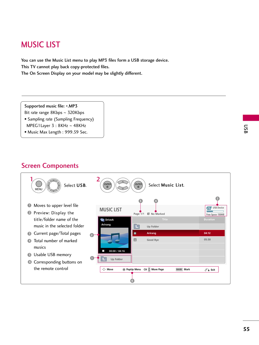 LG Electronics 50PQ12, 42PQ12 owner manual Music Max Length 999.59 Sec, Select Music List 