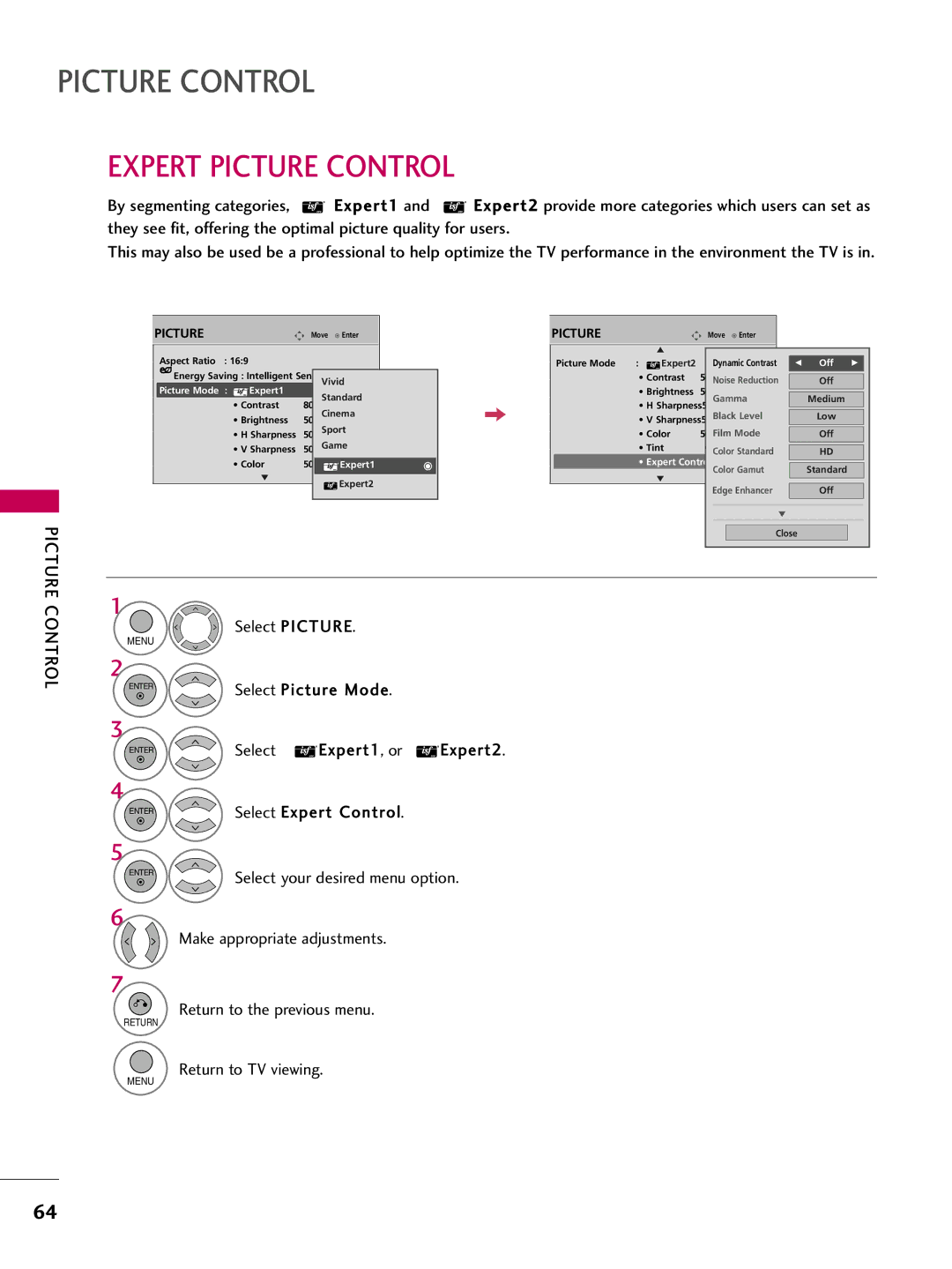 LG Electronics 42PQ12, 50PQ12 owner manual Expert Picture Control 