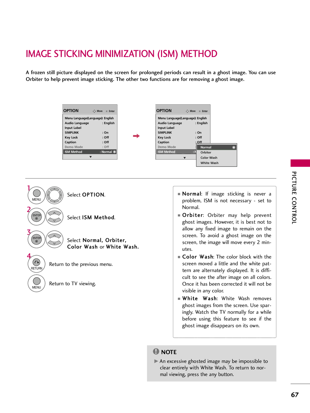 LG Electronics 50PQ12, 42PQ12 owner manual Image Sticking Minimization ISM Method 