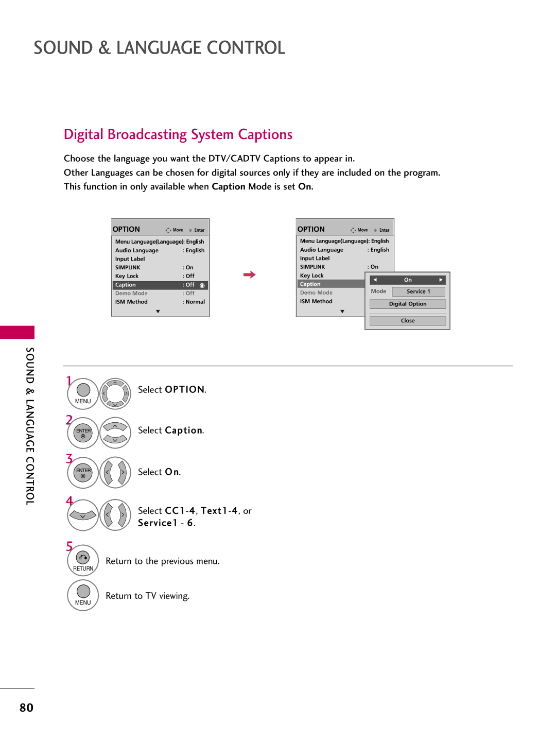 LG Electronics 42PQ12, 50PQ12 owner manual Digital Broadcasting System Captions, Select Option 