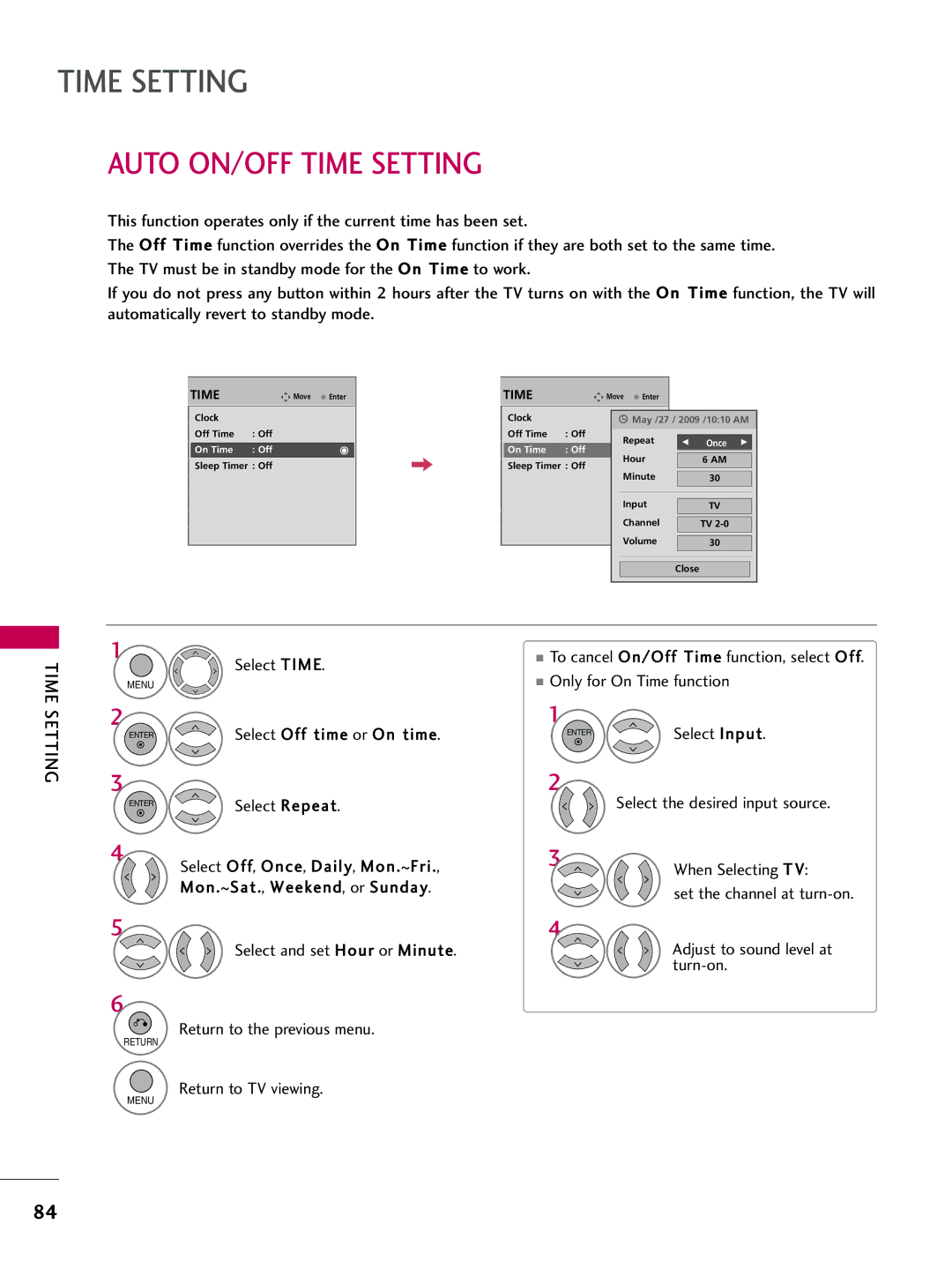 LG Electronics 42PQ12, 50PQ12 owner manual Auto ON/OFF Time Setting 