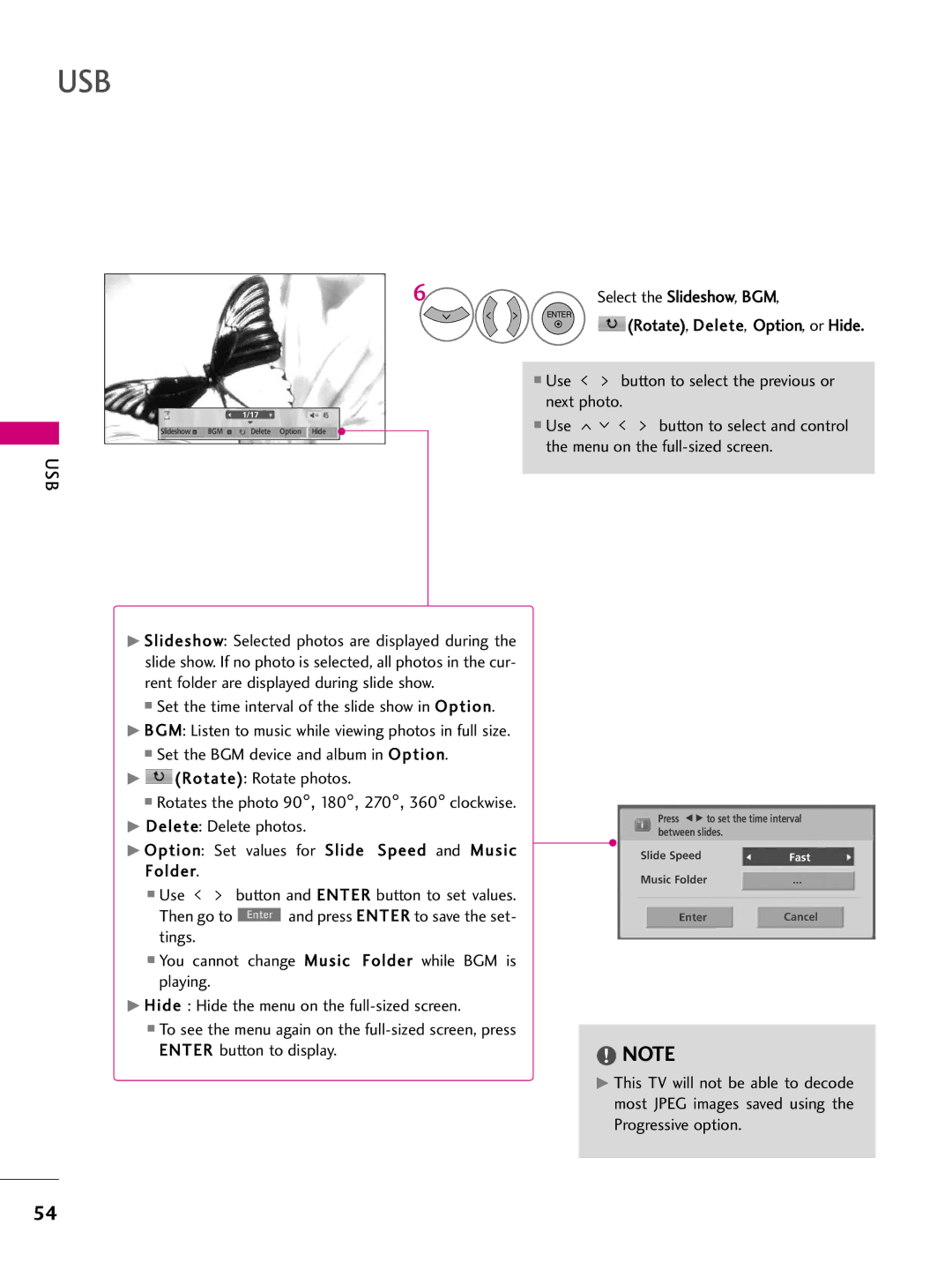 LG Electronics 42PQ60, 42PQ30, 42PQ20, 50PS60, 50PS30, 50PQ20, 50PQ30, 50PQ60, 60PS60 owner manual Select the Slideshow, BGM 