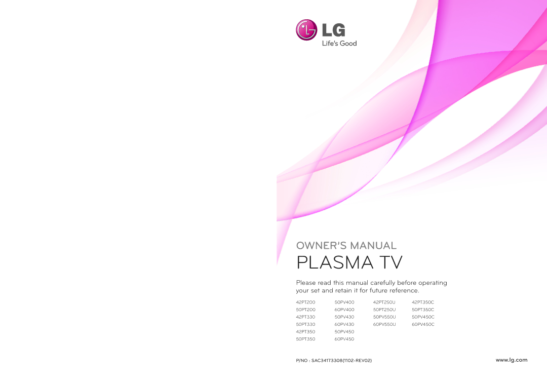 LG Electronics 42PT200 owner manual Plasma TV 