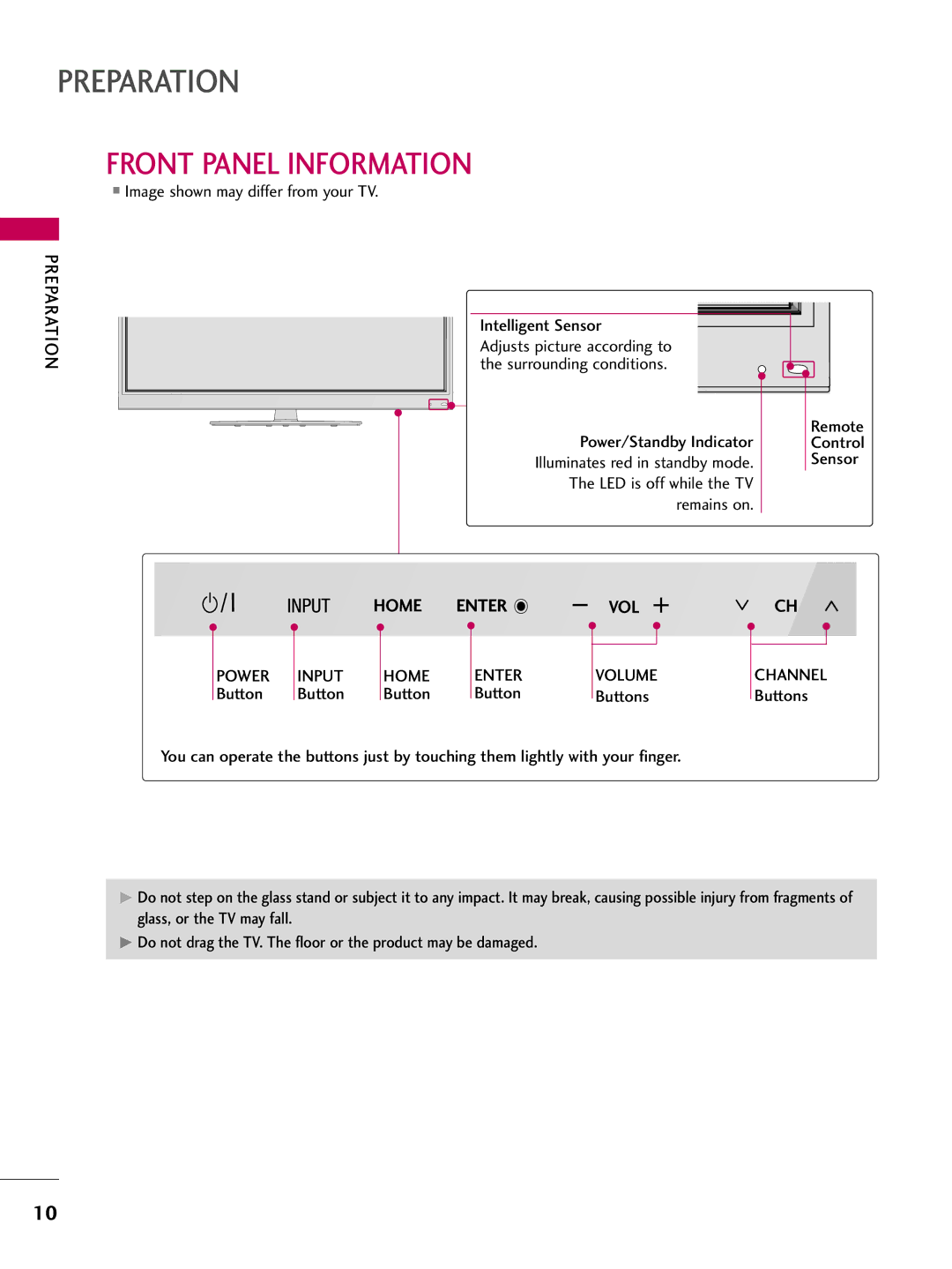 LG Electronics 42PT200 owner manual Front Panel Information, Power Input Home Enter 