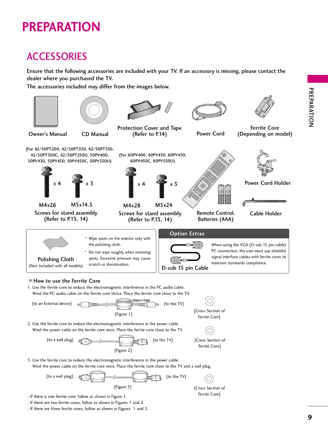 LG Electronics 42PT200 owner manual Accessories, Preparation 