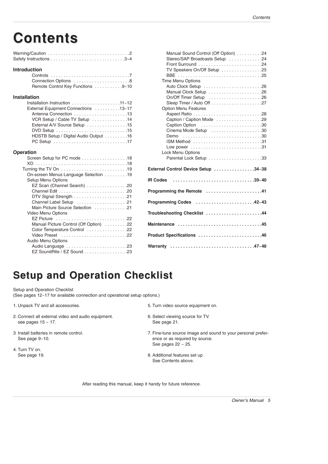 LG Electronics 42PX3DBV-UC, 42PX3DLV-UC owner manual Contents 