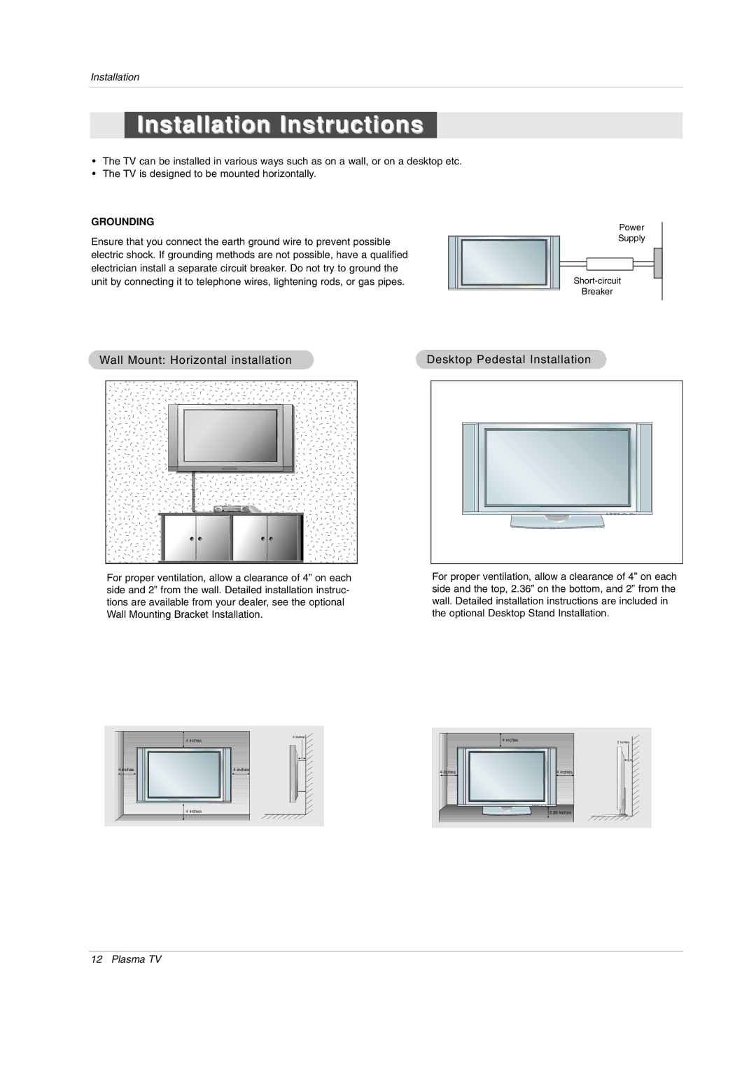 LG Electronics 42PX3DCV-UC owner manual Grounding 