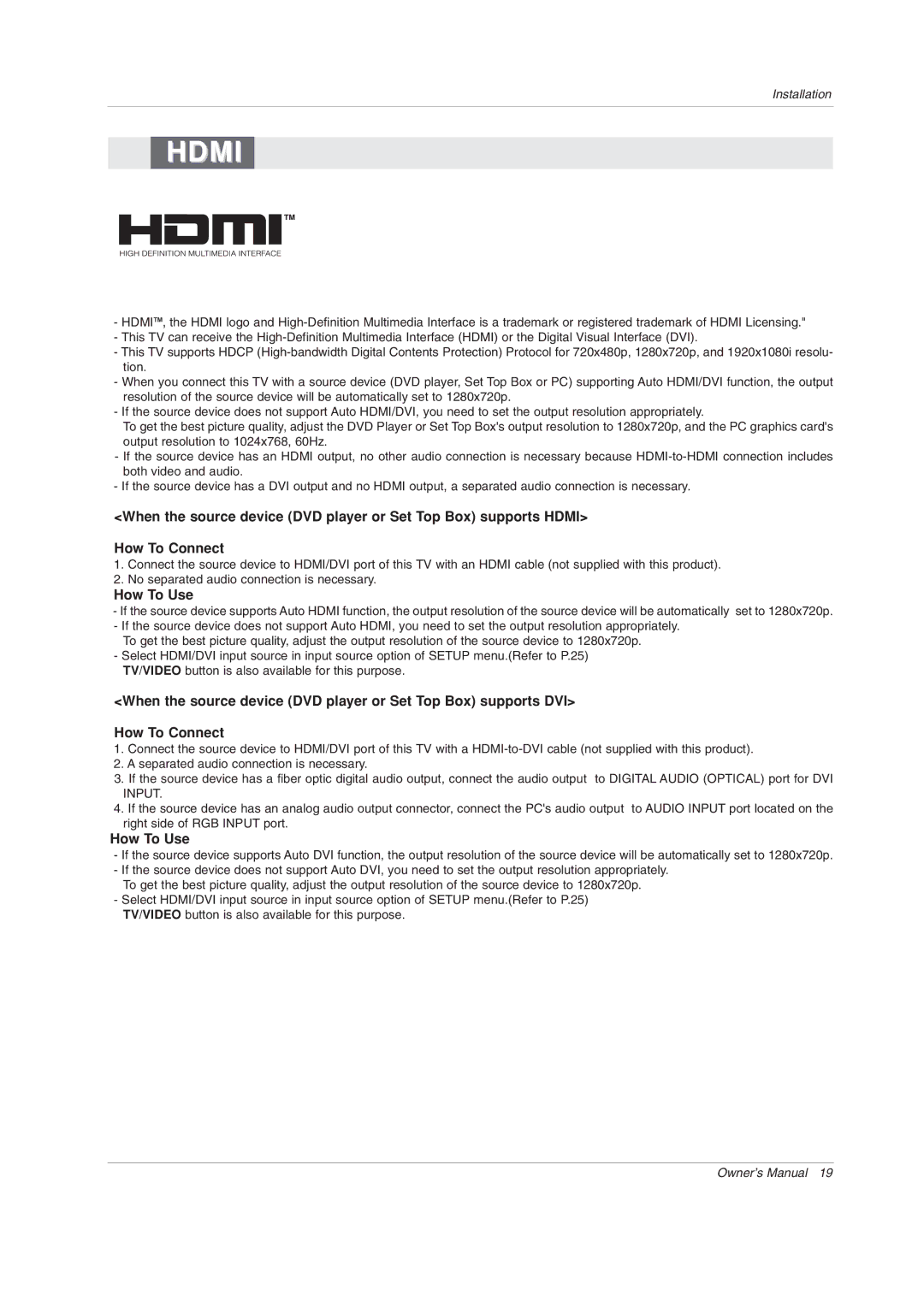 LG Electronics 42PX3DCV-UC owner manual Hdmi 