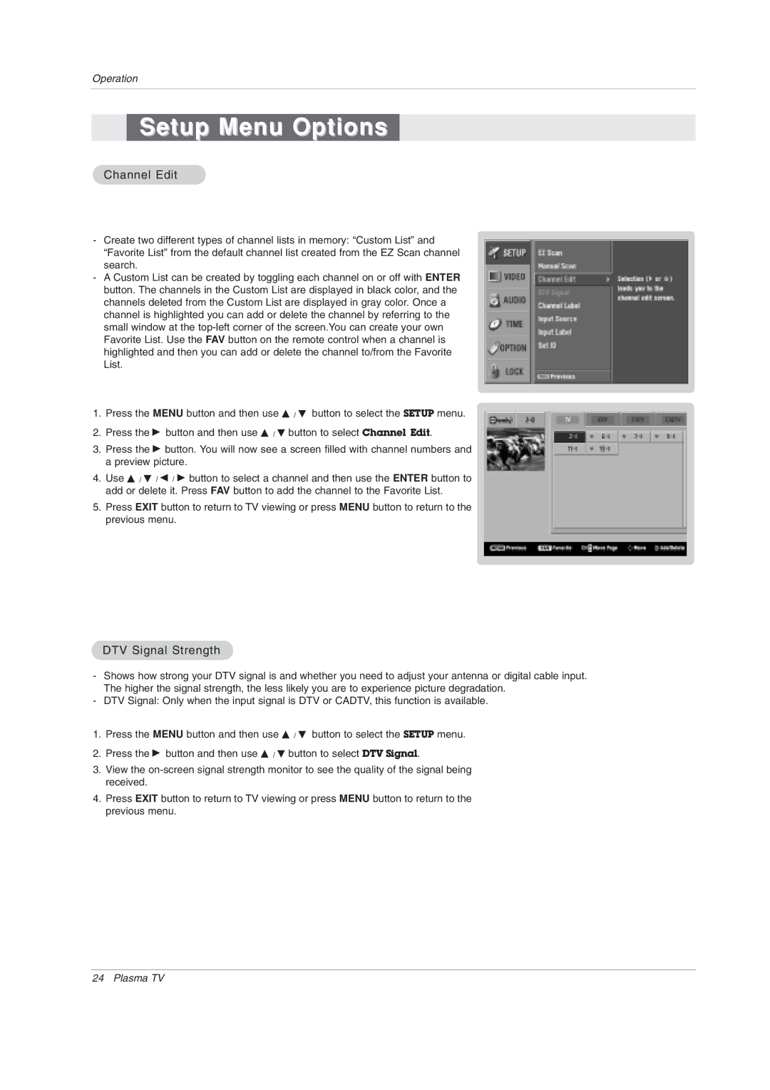 LG Electronics 42PX3DCV-UC owner manual Channel Edit, DTV Signal Strength 