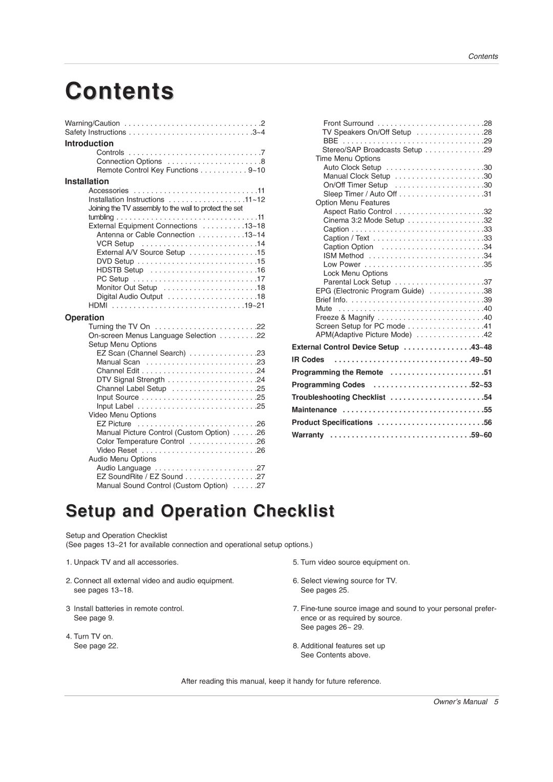 LG Electronics 42PX3DCV-UC owner manual Contents 