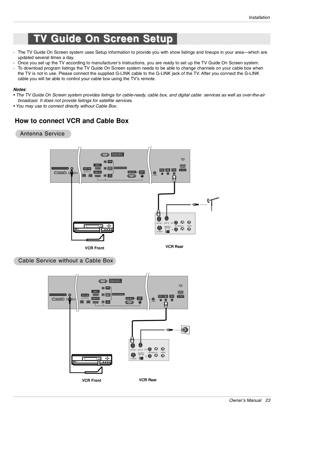 LG Electronics 42PX5D owner manual TV Guide On Screen Setup, Antenna Service, Cable Service without a Cable Box 