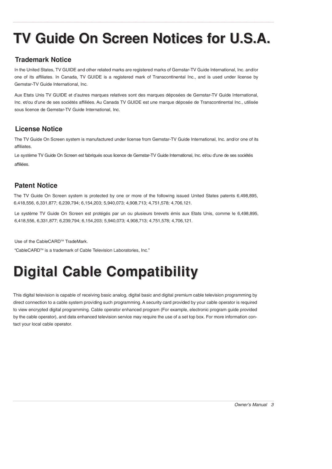 LG Electronics 42PX5D owner manual TV Guide On Screen Notices for U.S.A 