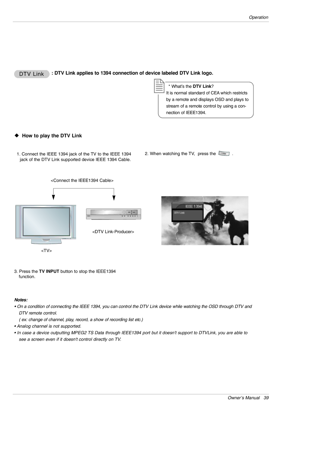 LG Electronics 42PX5D owner manual WV How to play the DTV Link 