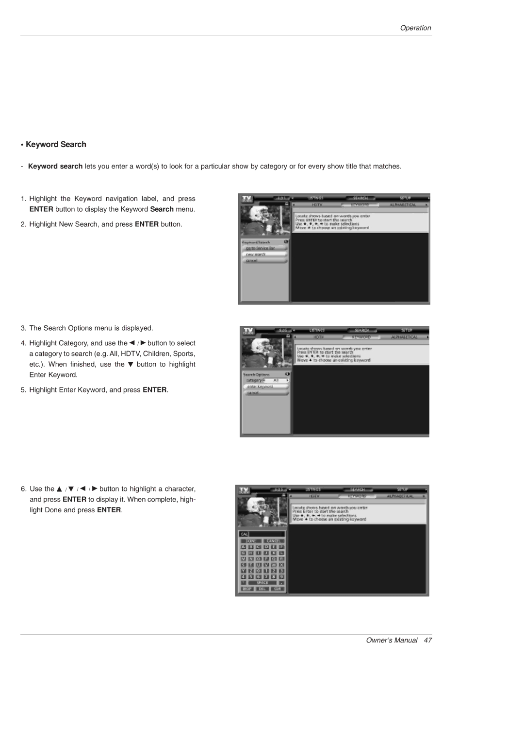 LG Electronics 42PX5D owner manual Keyword Search 