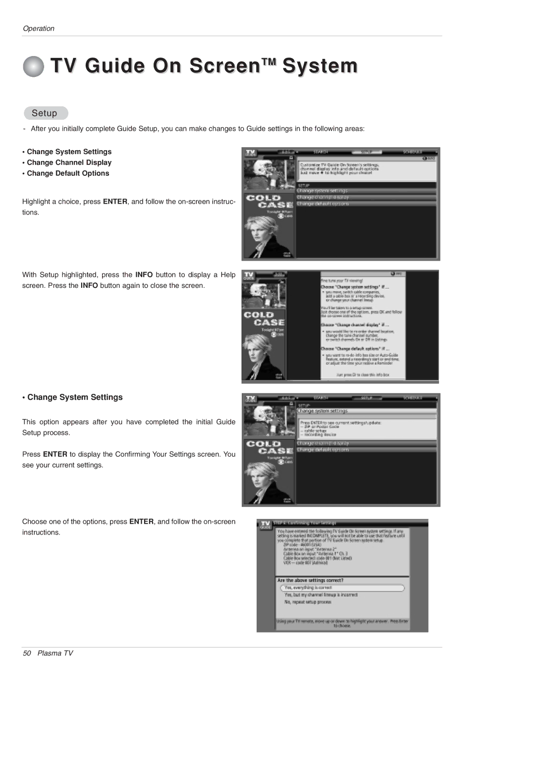 LG Electronics 42PX5D owner manual Setup, Change System Settings 