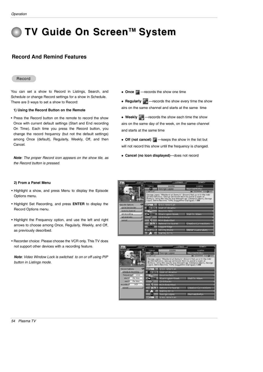 LG Electronics 42PX5D owner manual Using the Record Button on the Remote, From a Panel Menu 