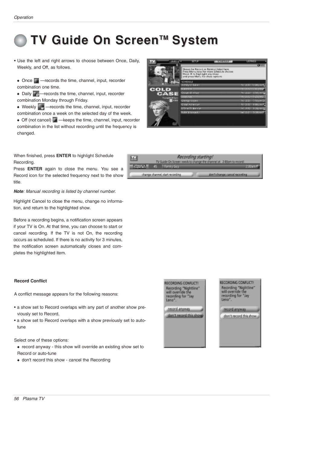 LG Electronics 42PX5D owner manual Record Conflict 