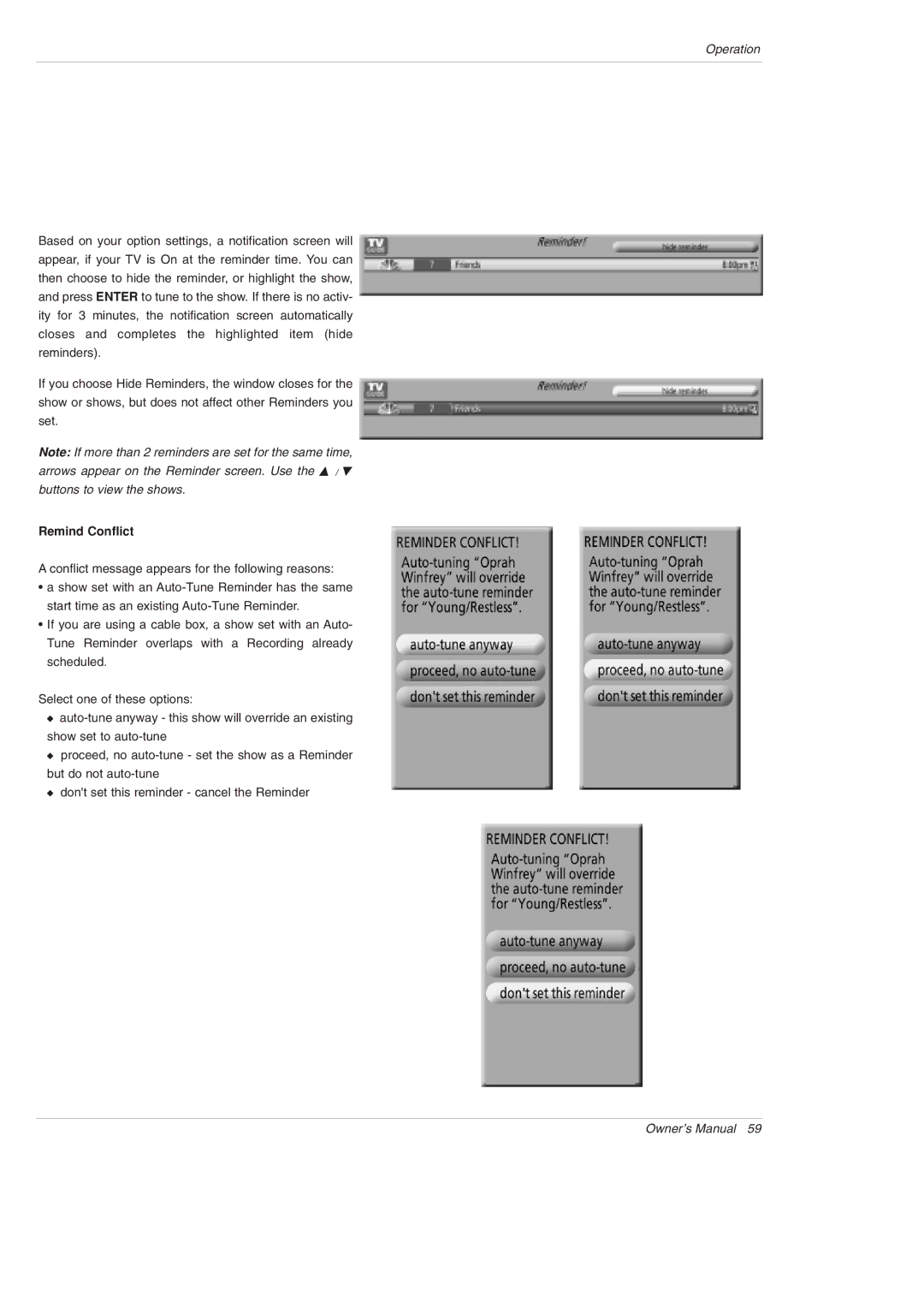 LG Electronics 42PX5D owner manual Remind Conflict 