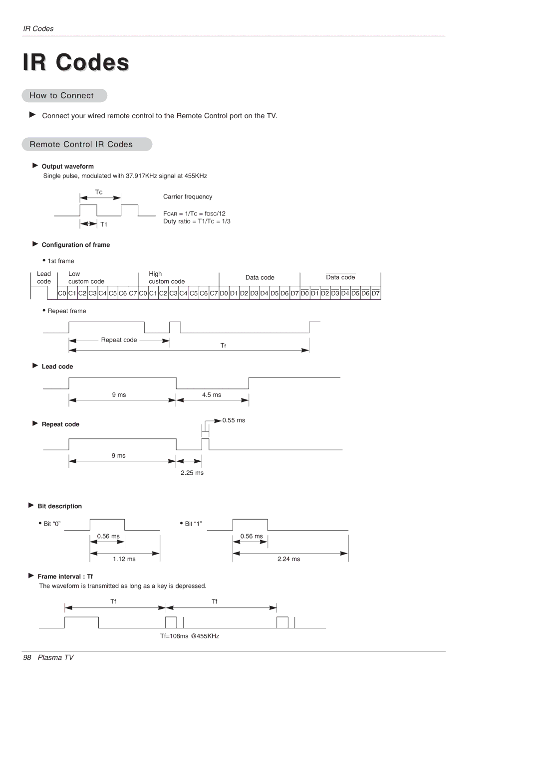 LG Electronics 42PX5D owner manual How to Connect, Remote Control IR Codes 