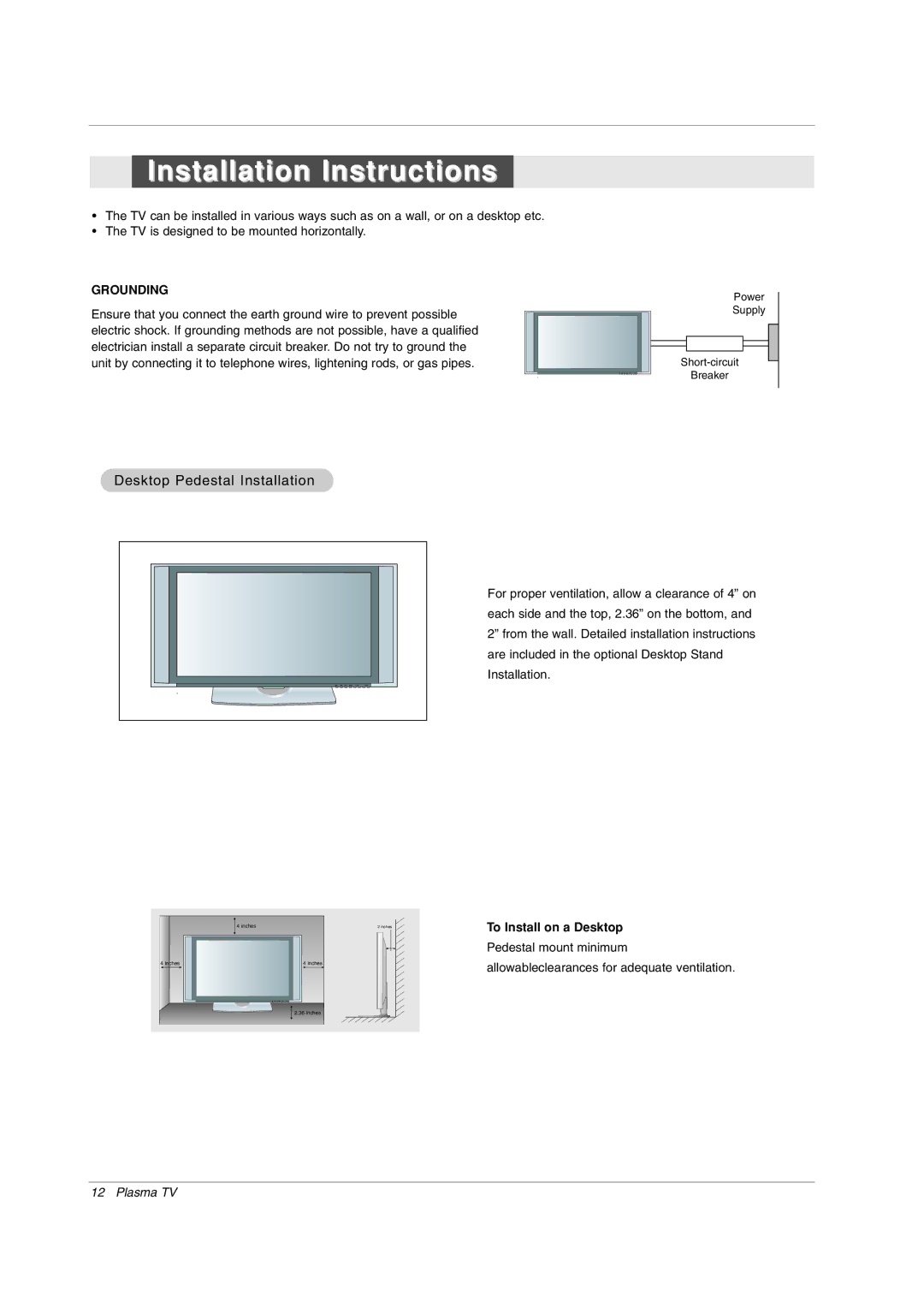 LG Electronics 42PX7DC owner manual Desktop Pedestal Installation, To Install on a Desktop 