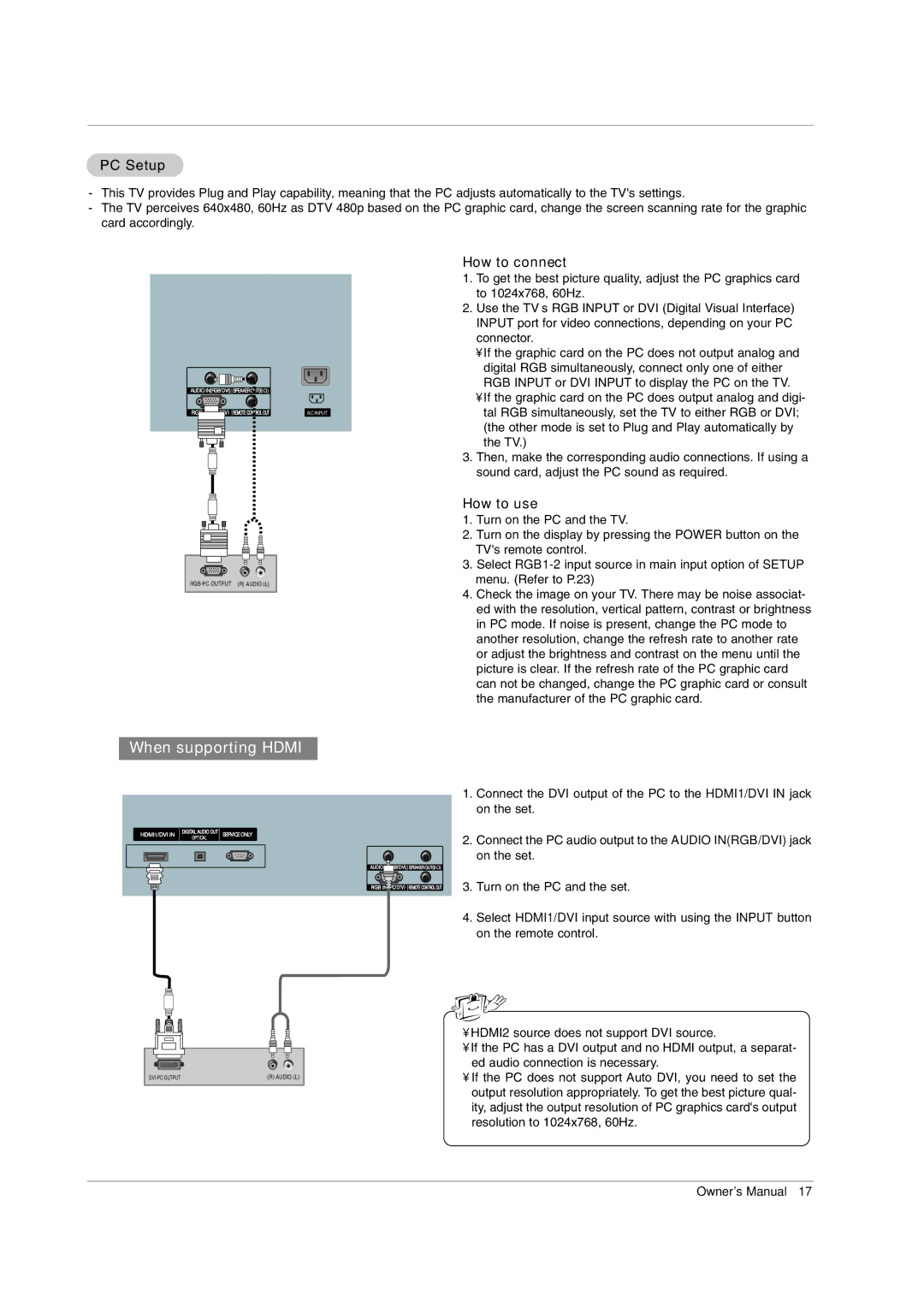 LG Electronics 42PX7DC owner manual PC Setup 