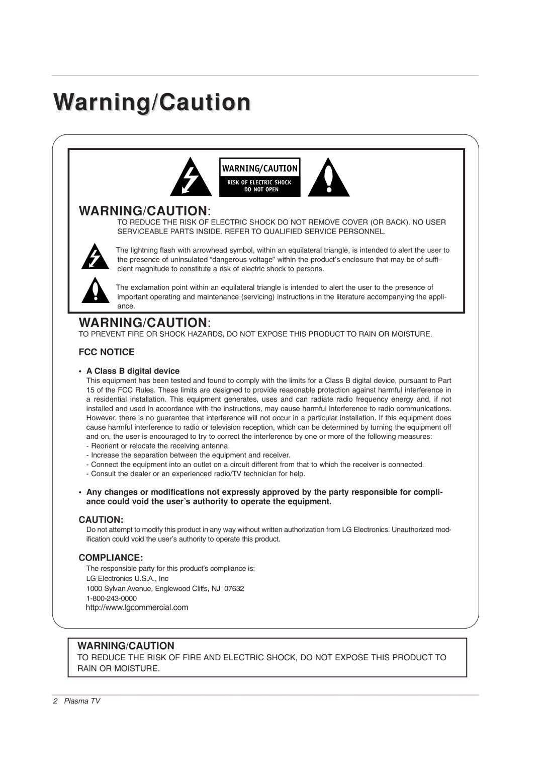 LG Electronics 42PX7DC owner manual FCC Notice, Class B digital device 