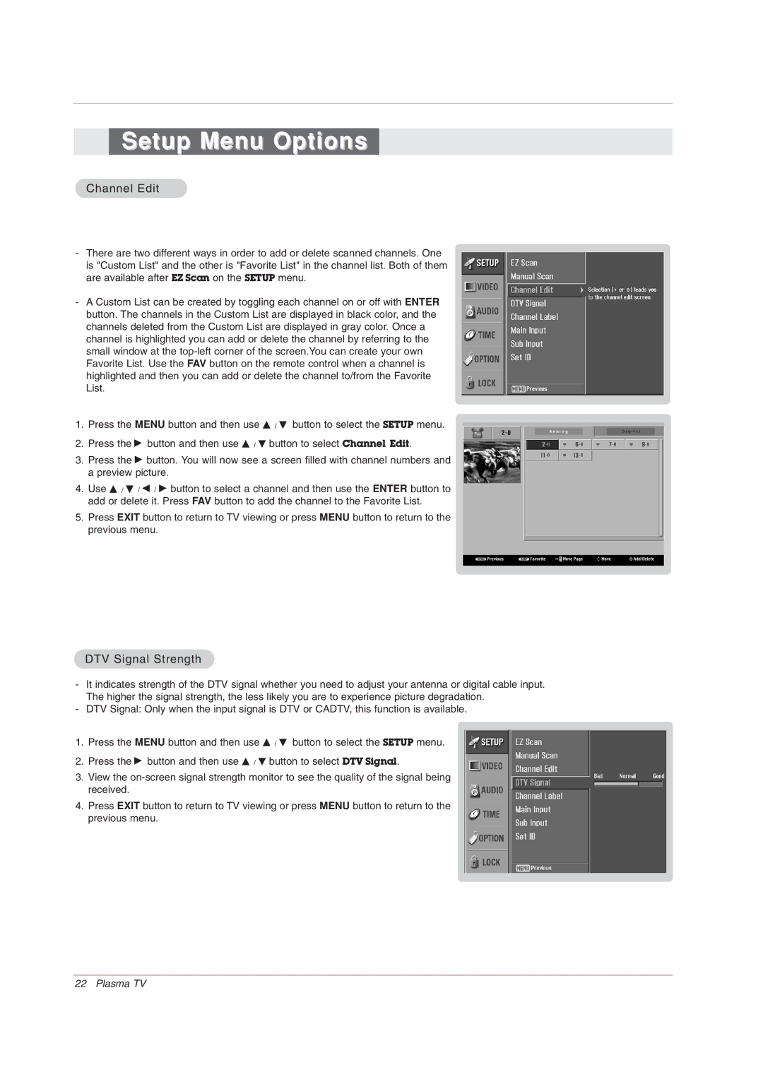 LG Electronics 42PX7DC owner manual Channel Edit, DTV Signal Strength 