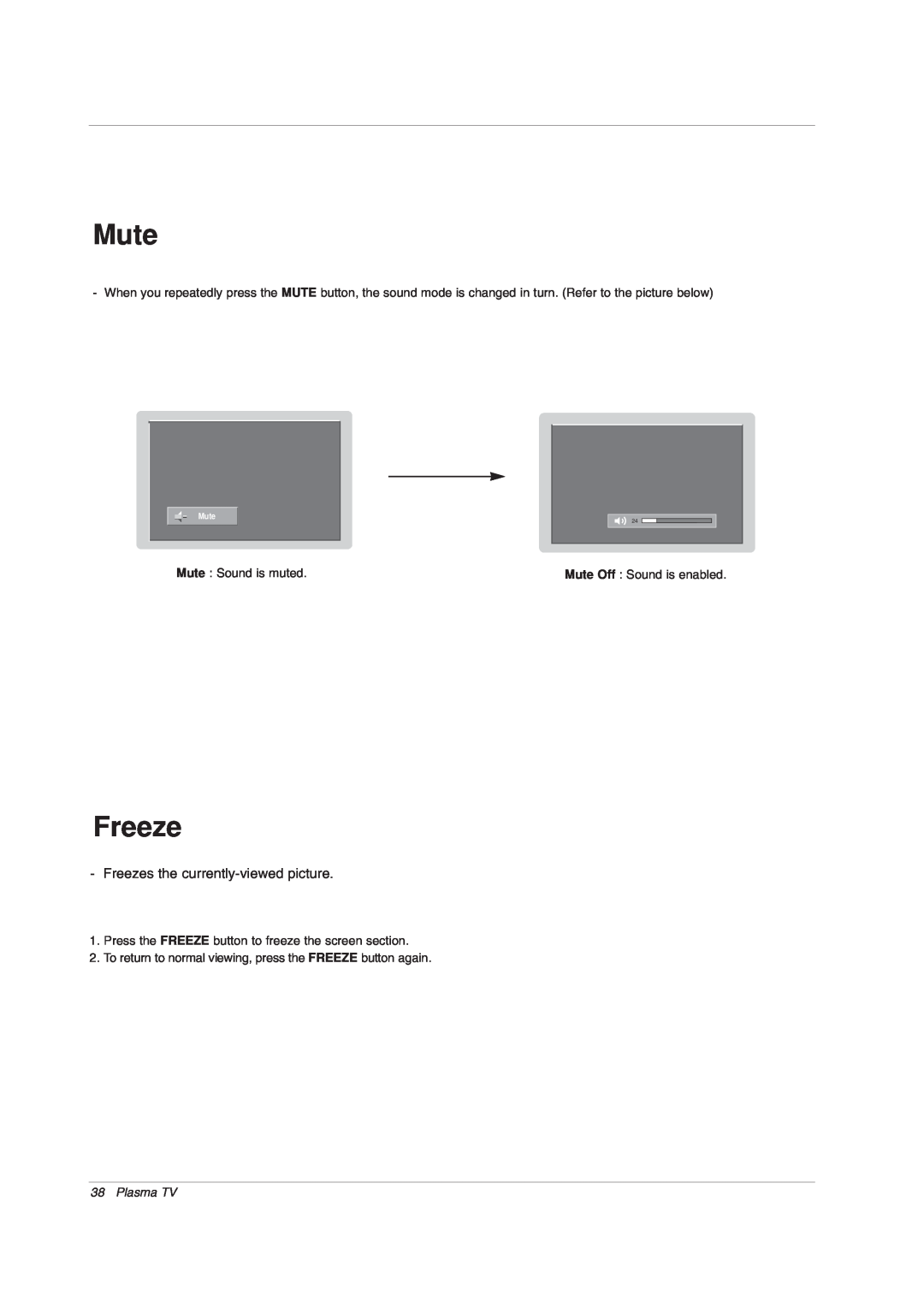 LG Electronics 42PX7DC owner manual Mute, Freezes the currently-viewed picture, Plasma TV 