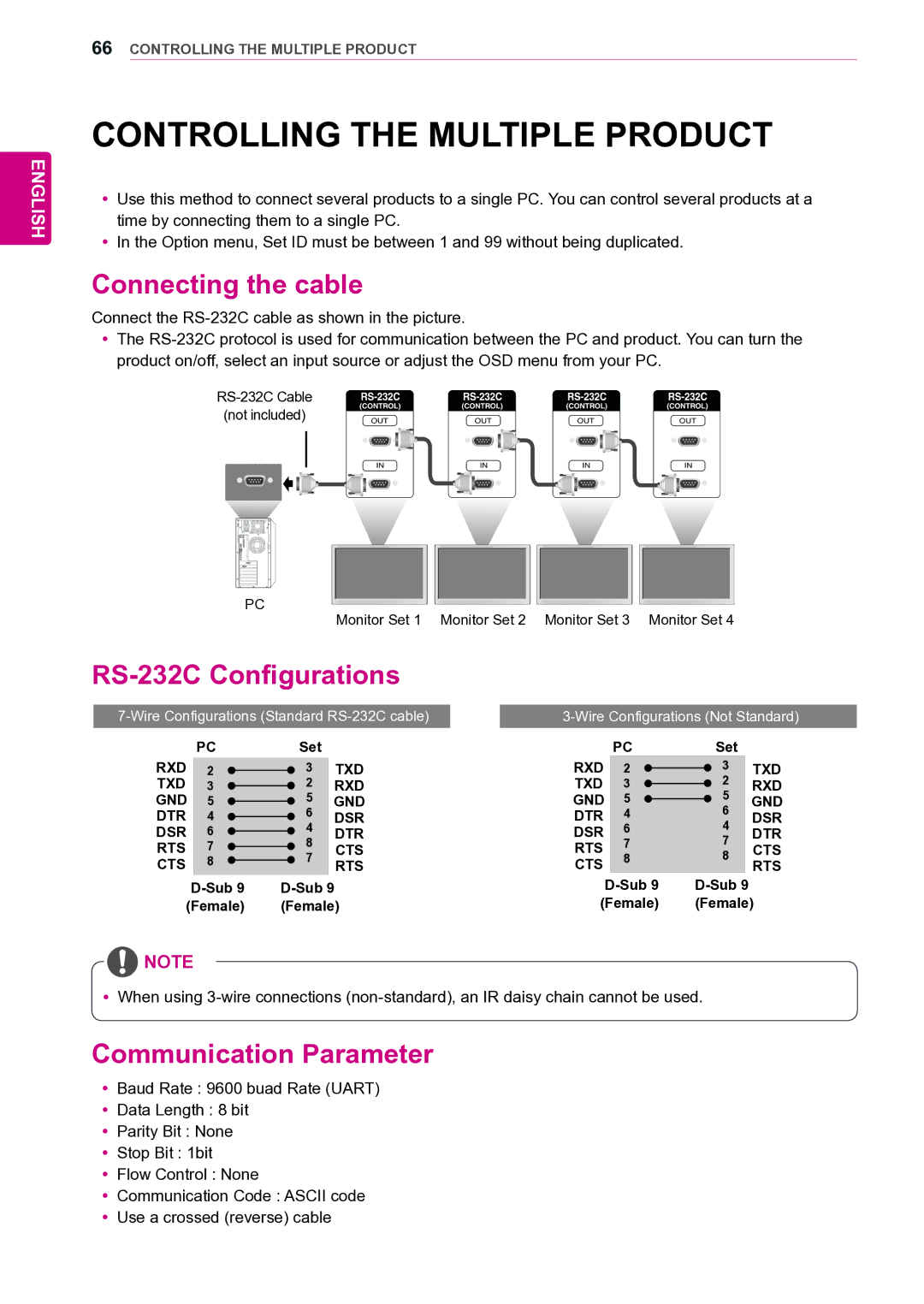 LG Electronics 42VS20 owner manual Controlling the Multiple Product, Connecting the cable, RS-232C Configurations 