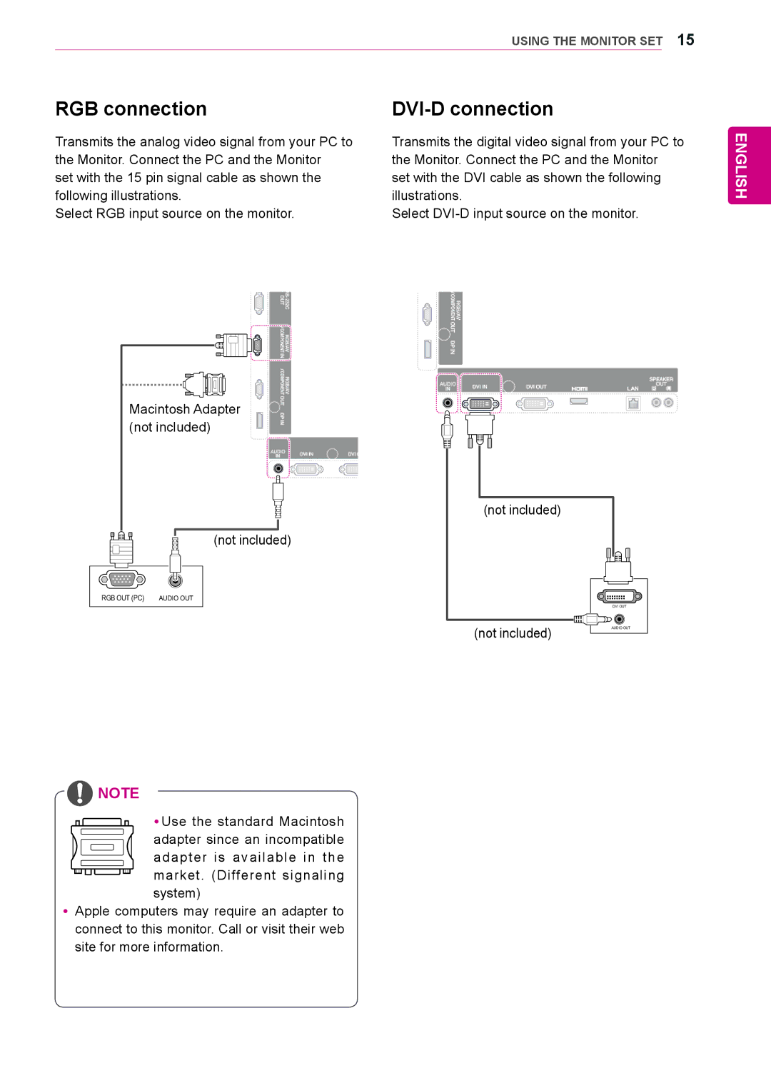 LG Electronics 42WS10, 47WS10, 55WS10 owner manual RGB connection DVI-D connection 