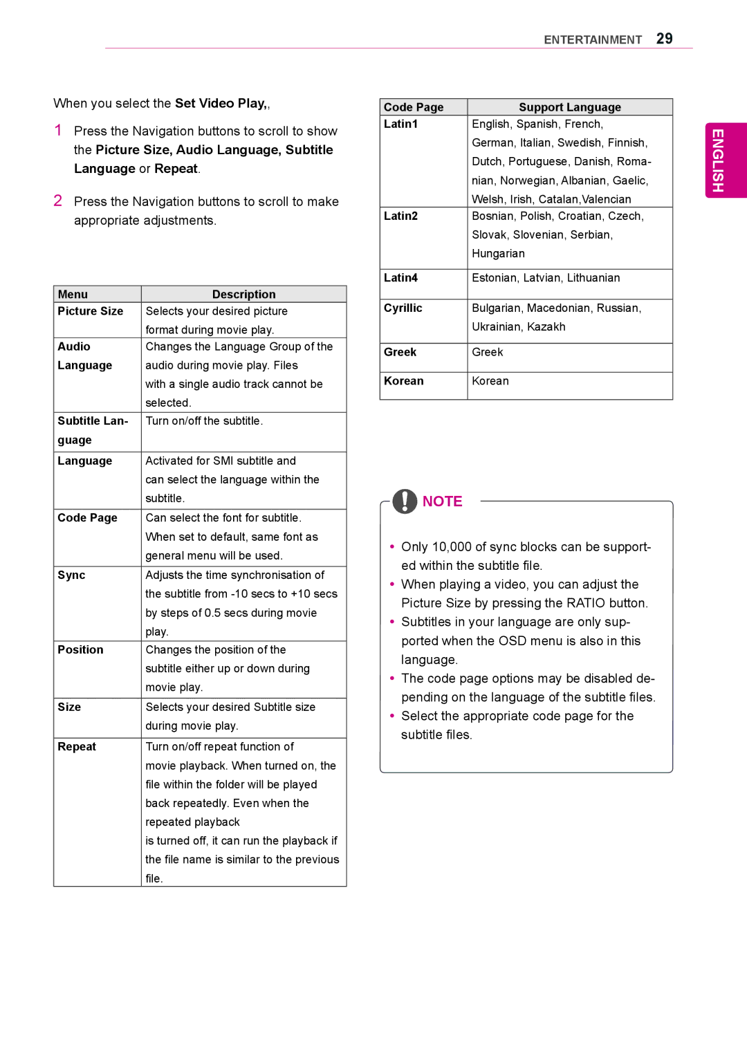 LG Electronics 55WS10, 42WS10, 47WS10 owner manual Picture Size, Audio Language, Subtitle, Language or Repeat 