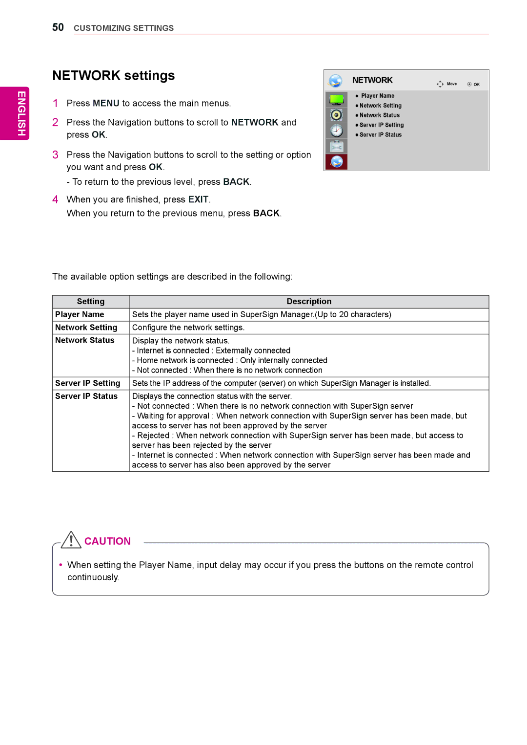 LG Electronics 55WS10, 42WS10, 47WS10 owner manual Network settings 