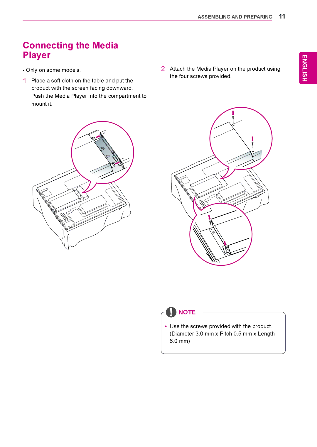 LG Electronics 47WS50BS, 42WS50BS owner manual Connecting the Media Player 