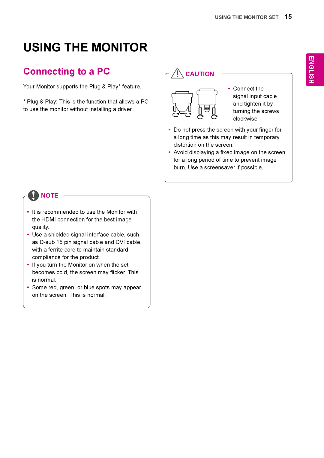 LG Electronics 47WS50BS, 42WS50BS owner manual Using the Monitor, Connecting to a PC 