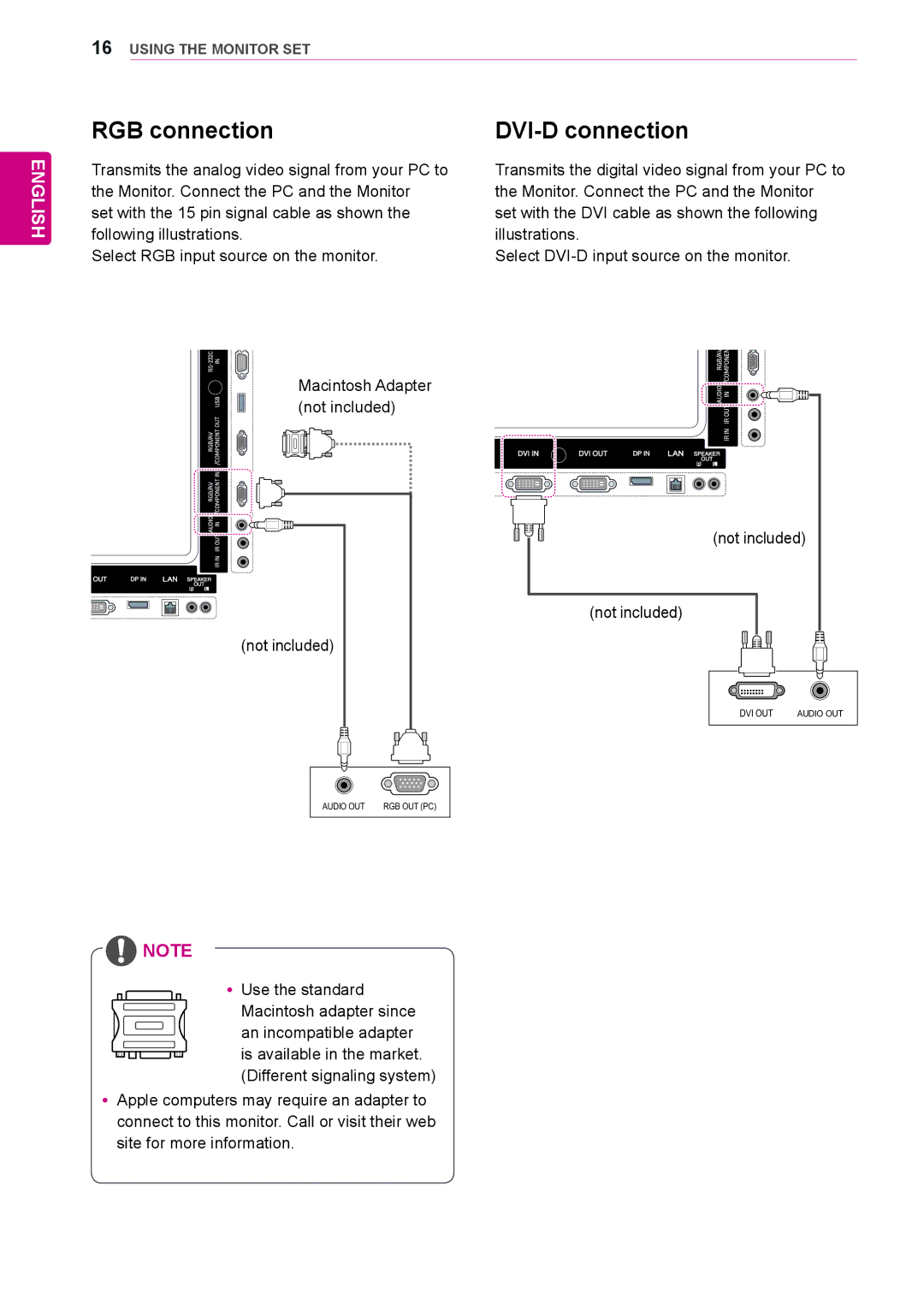 LG Electronics 42WS50BS, 47WS50BS owner manual RGB connection, DVI-D connection 