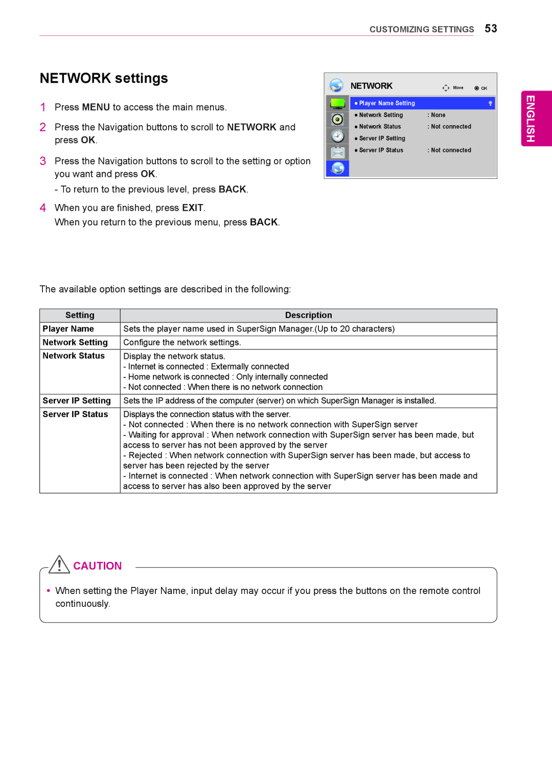 LG Electronics 47WS50BS, 42WS50BS owner manual Network settings 