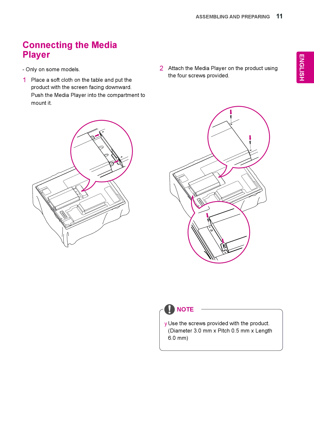 LG Electronics 47WS50MS, 42WS50MS owner manual Connecting the Media Player 